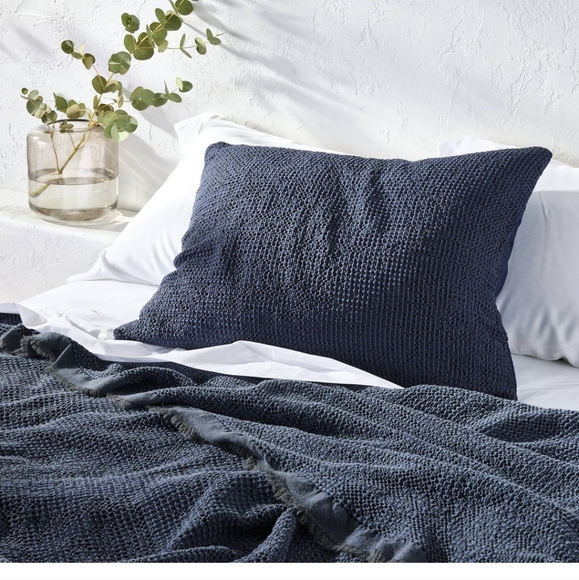 Casaluna Mineral Blue Navy Waffle Textured King Sham - Picture 1 of 10